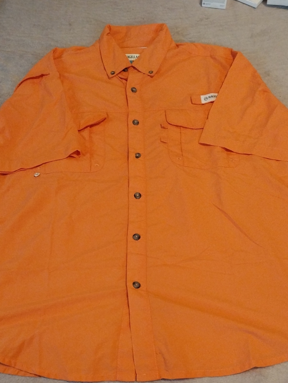 Magellan Outdoors Men's Bright Orange Short-Sleeve Button-Down Shirt